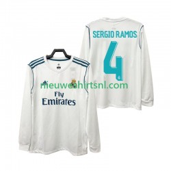 Real Madrid Heren Shirt met Bedrukking SERGIO RAMOS 4 2017 2018 Retro Thuis Lange Mouw