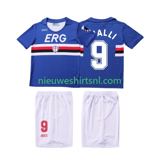 Sampdoria Kind Shirt met Bedrukking VIALLI 9 1990 1991 Retro Thuis Korte Mouw