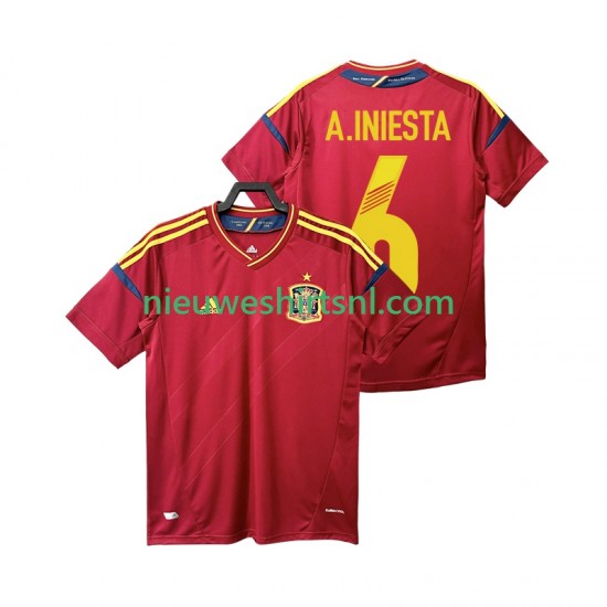 Spanje Heren Shirt met Bedrukking Andres Iniesta 6 2012 Retro Thuis Korte Mouw