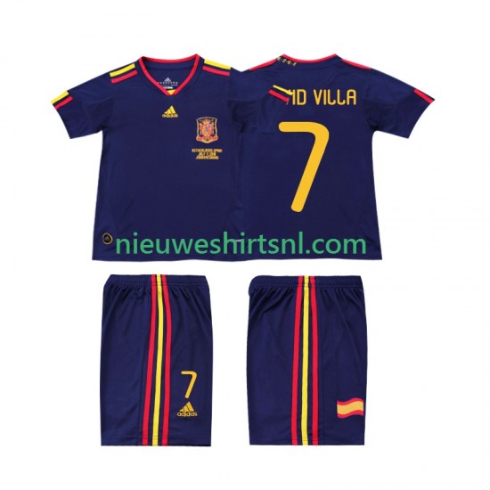Spanje Kind Shirt met Bedrukking DAVID VILLA 7 Retro Uit 2010 Korte Mouw