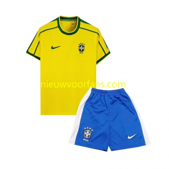 Brazilië Kind Shirt met Bedrukking 1998 Retro Thuis Korte Mouw