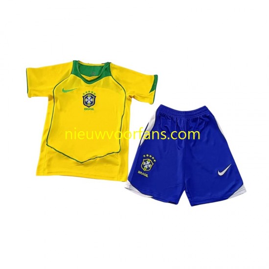 Brazilië Kind Shirt met Bedrukking Retro Thuis 2004 Korte Mouw