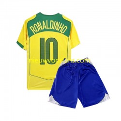 Brazilië Kind Shirt met Bedrukking Ronaldiho 10 Retro Thuis 2004 Korte Mouw