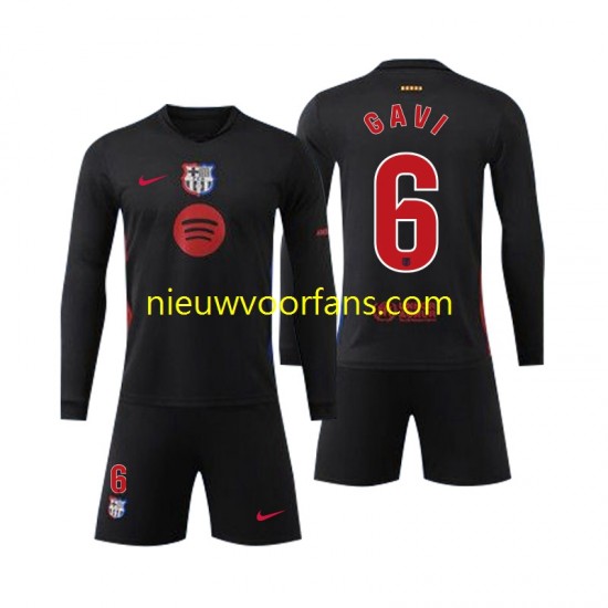 FC Barcelona Kind Shirt met Bedrukking Gavi 6 Uit 2024-2025 Lange Mouw