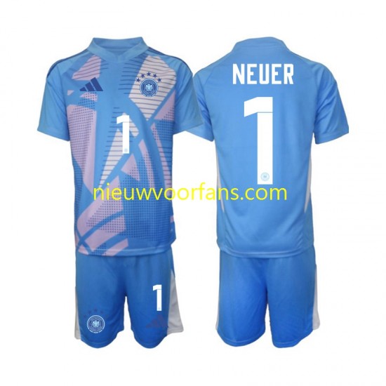 Duitsland Kind Shirt met Bedrukking Doelman Manuel Neuer 1 Vierde 2024-2025 Korte Mouw