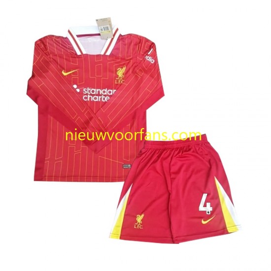 Liverpool Kind Shirt met Bedrukking Virgil 4 Thuis 2024-2025 Lange Mouw