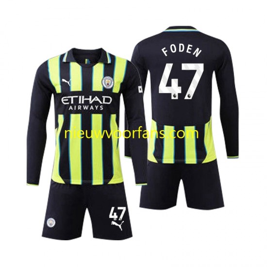 Manchester City Kind Shirt met Bedrukking Phil Foden 47 Uit 2024-2025 Lange Mouw