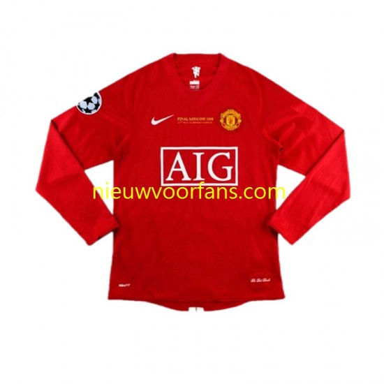 Manchester United Heren Shirt met Bedrukking Champion League 2007 Retro Thuis Lange Mouw