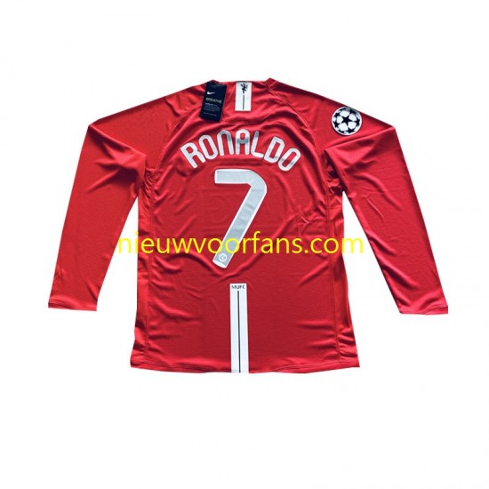 Manchester United Heren Shirt met Bedrukking Cristiano Ronaldo 7 Champion League 2007 Retro Thuis Lange Mouw