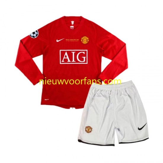 Manchester United Kind Shirt met Bedrukking Champion League 2007 Retro Thuis Lange Mouw