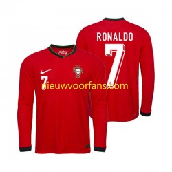 Portugal Heren Shirt met Bedrukking Ronaldo 7 Thuis Euro 2024 Lange Mouw