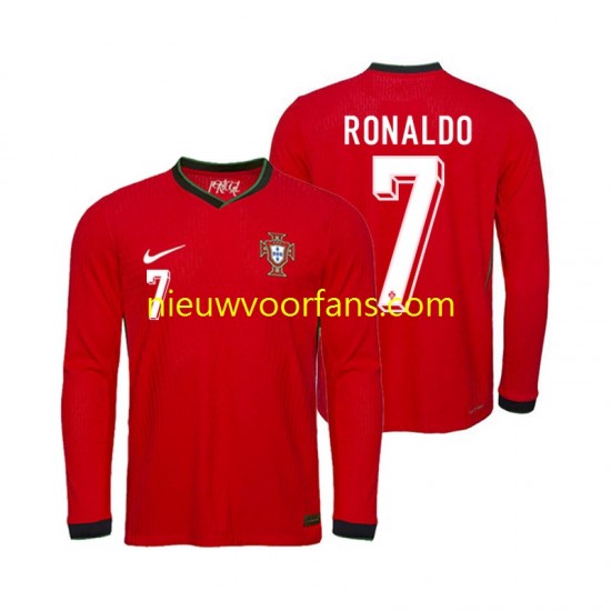 Portugal Heren Shirt met Bedrukking Ronaldo 7 Thuis Euro 2024 Lange Mouw