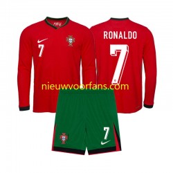 Portugal Kind Shirt met Bedrukking Ronaldo 7 Thuis Euro 2024 Lange Mouw