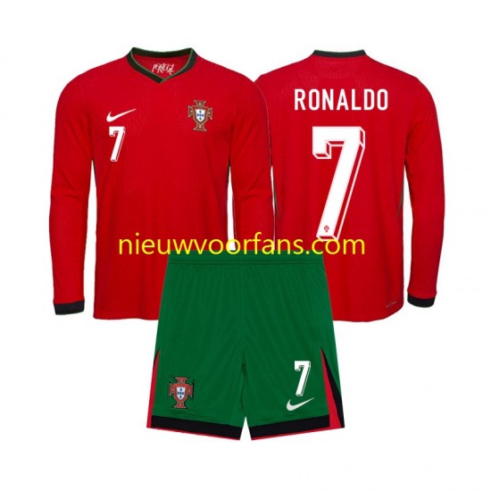 Portugal Kind Shirt met Bedrukking Ronaldo 7 Thuis Euro 2024 Lange Mouw