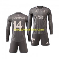 Real Madrid Kind Shirt met Bedrukking Tchouameni 14 Uit 2024-2025 Lange Mouw