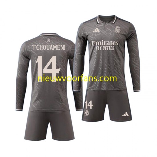Real Madrid Kind Shirt met Bedrukking Tchouameni 14 Uit 2024-2025 Lange Mouw