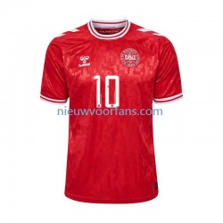 Denemarken Heren Shirt met Bedrukking Eriksen 10 Thuis Euro 2024 Korte Mouw