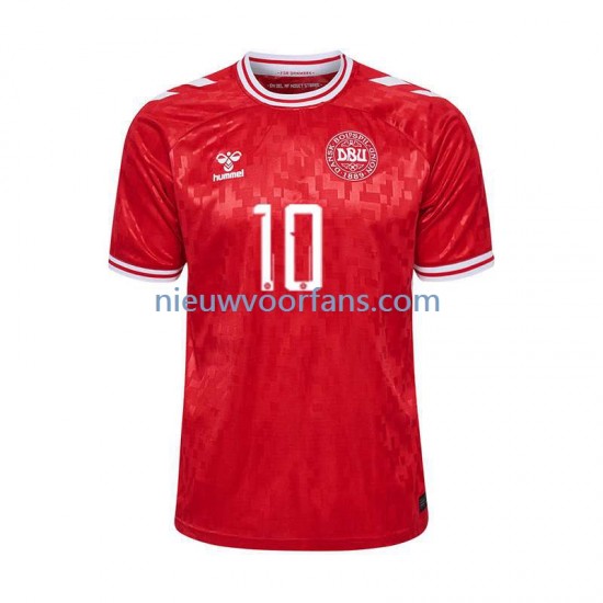 Denemarken Heren Shirt met Bedrukking Eriksen 10 Thuis Euro 2024 Korte Mouw