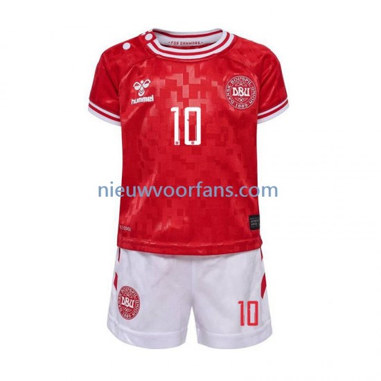 Denemarken Kind Shirt met Bedrukking Eriksen 10 Thuis Euro 2024 Korte Mouw