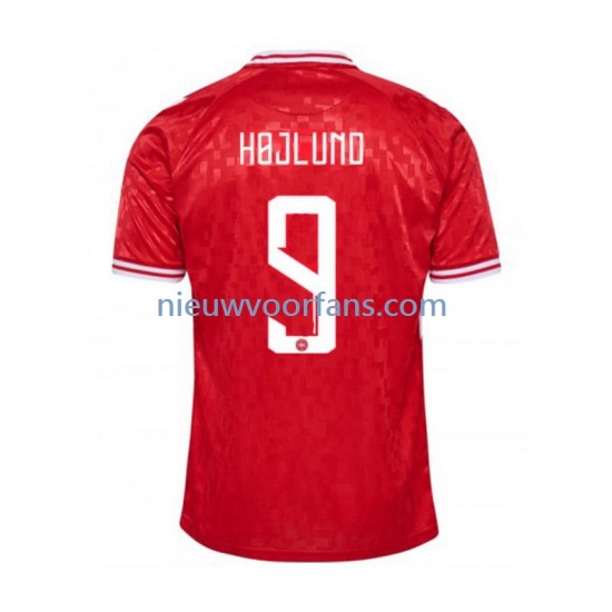 Denemarken Heren Shirt met Bedrukking Hojlund 9 Thuis Euro 2024 Korte Mouw