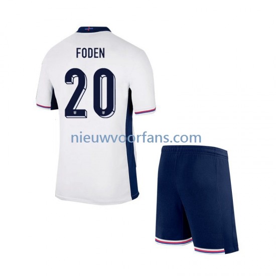 Engeland Kind Shirt met Bedrukking Phil Foden 20 Thuis Euro 2024 Korte Mouw