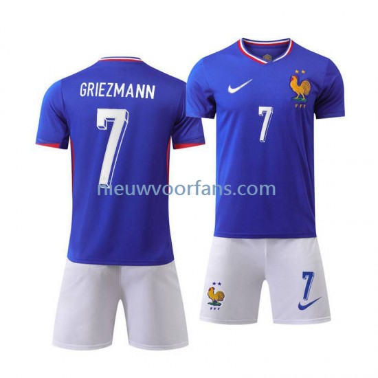 Frankrijk Kind Shirt met Bedrukking Antoine Griezmann 7 Thuis Euro 2024 Korte Mouw