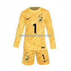 Frankrijk Kind Shirt met Bedrukking Doelman Hugo Lloris 1 Thuis Euro 2024 Lange Mouw