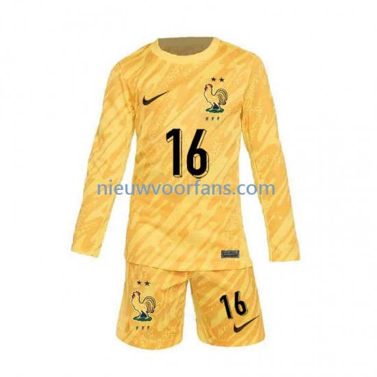 Frankrijk Kind Shirt met Bedrukking Doelman Mike Maignan 16 Thuis Euro 2024 Lange Mouw