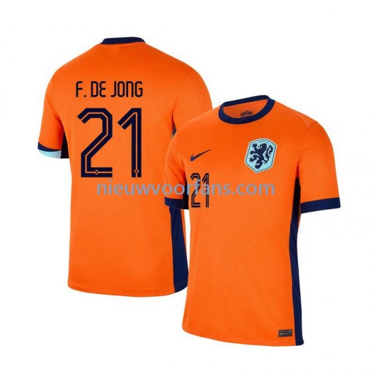 Nederland Heren Shirt met Bedrukking Frenkie de Jong 21 Thuis Euro 2024 Korte Mouw