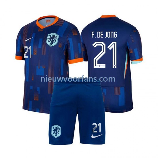 Nederland Kind Shirt met Bedrukking Frenkie de Jong 21 Uit Euro 2024 Korte Mouw