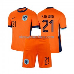 Nederland Kind Shirt met Bedrukking Frenkie de Jong 21 Thuis Euro 2024 Korte Mouw
