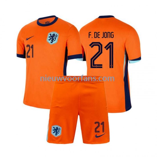 Nederland Kind Shirt met Bedrukking Frenkie de Jong 21 Thuis Euro 2024 Korte Mouw