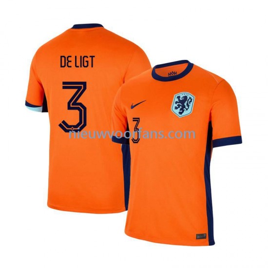 Nederland Heren Shirt met Bedrukking Matthijs de Ligt 3 Thuis Euro 2024 Korte Mouw