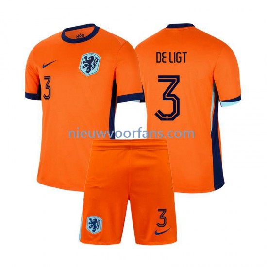 Nederland Kind Shirt met Bedrukking Matthijs de Ligt 3 Thuis Euro 2024 Korte Mouw