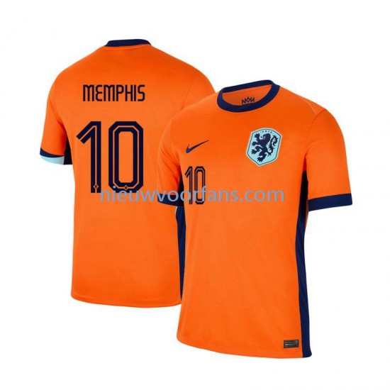 Nederland Heren Shirt met Bedrukking Memphis Depay 10 Thuis Euro 2024 Korte Mouw