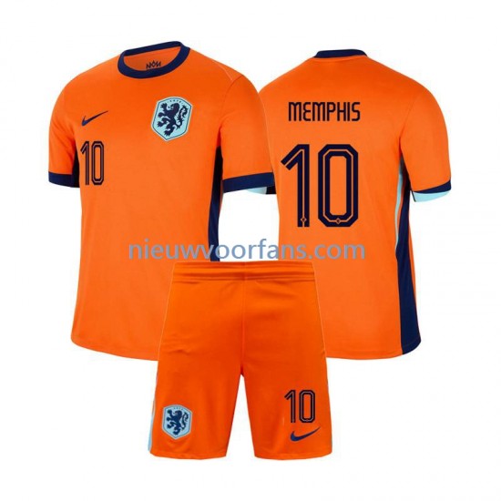 Nederland Kind Shirt met Bedrukking Memphis Depay 10 Thuis Euro 2024 Korte Mouw