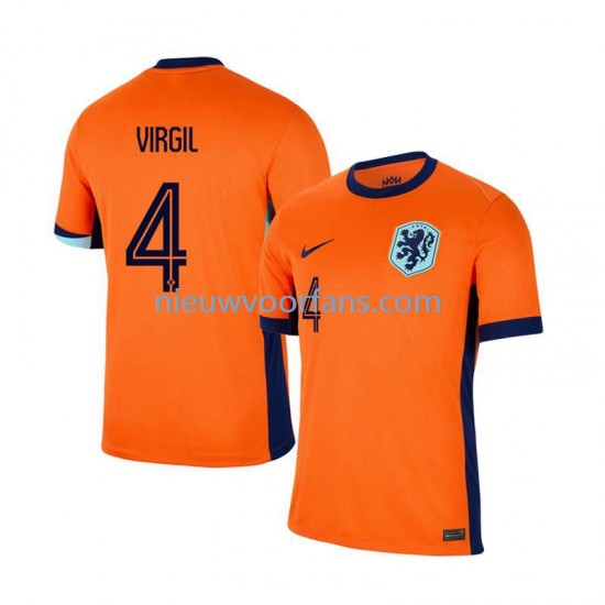 Nederland Heren Shirt met Bedrukking Virgil van Dijk 4 Thuis Euro 2024 Korte Mouw