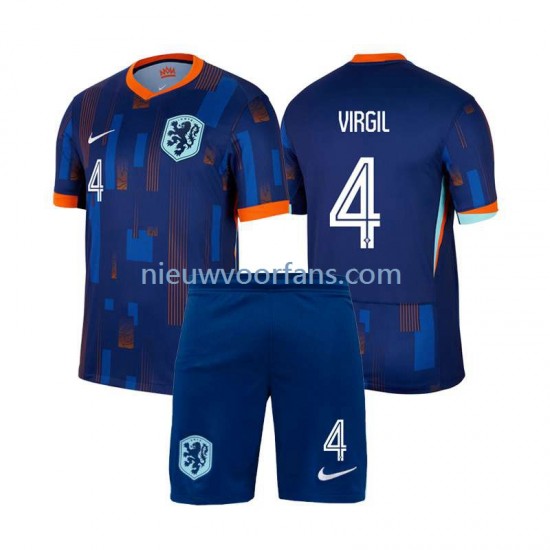 Nederland Kind Shirt met Bedrukking Virgil van Dijk 4 Uit Euro 2024 Korte Mouw