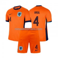 Nederland Kind Shirt met Bedrukking Virgil van Dijk 4 Thuis Euro 2024 Korte Mouw
