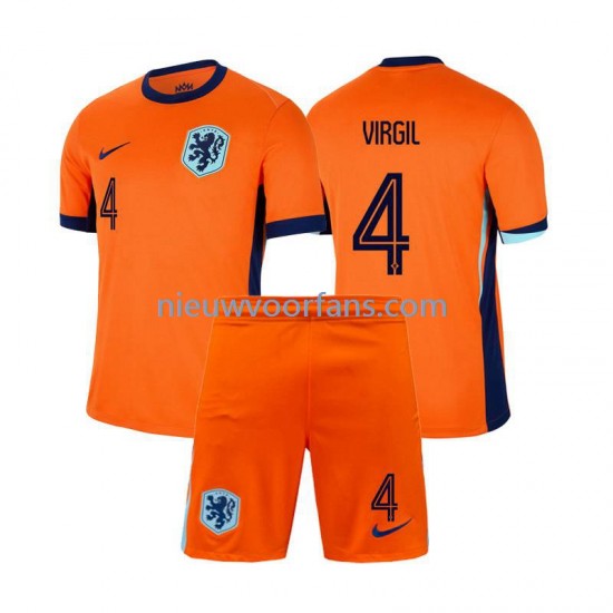 Nederland Kind Shirt met Bedrukking Virgil van Dijk 4 Thuis Euro 2024 Korte Mouw