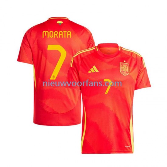 Spanje Heren Shirt met Bedrukking Alvaro Morata 7 Thuis Euro 2024 Korte Mouw
