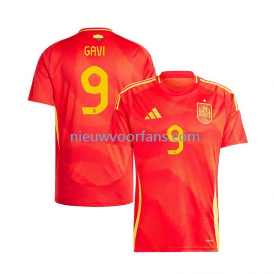 Spanje Heren Shirt met Bedrukking Gavi 9 Thuis Euro 2024 Korte Mouw