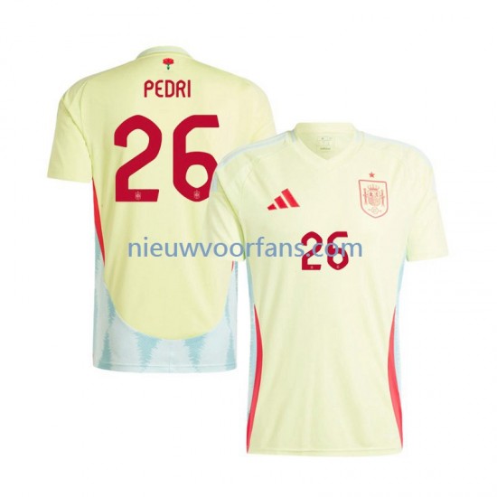Spanje Heren Shirt met Bedrukking Pedri 26 Uit Euro 2024 Korte Mouw