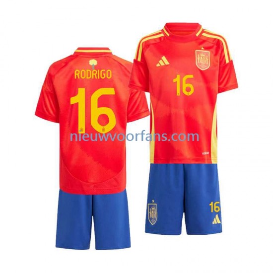 Spanje Kind Shirt met Bedrukking Rodrigo 16 Thuis Euro 2024 Korte Mouw
