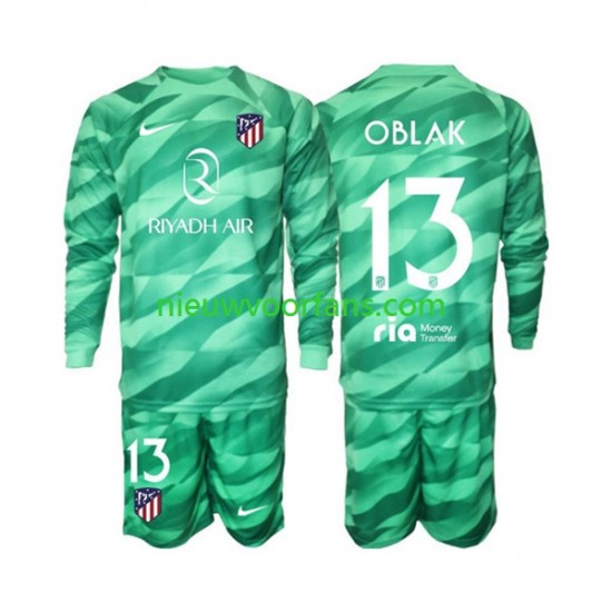 Atlético Madrid Kind Shirt met Bedrukking Doelman Jan Oblak 13 Green color Uit 2023-2024 Lange Mouw