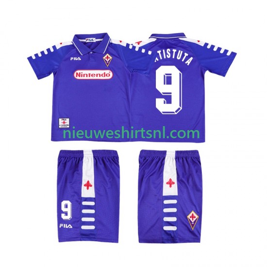 Fiorentina Kind Shirt met Bedrukking BATISTUTA 9 1998 Retro Thuis 1999 Korte Mouw