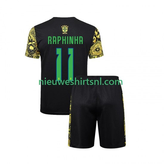 Brazilië Kind Shirt met Bedrukking RAPHINHA 11 Jesus Thuis 2024 Korte Mouw