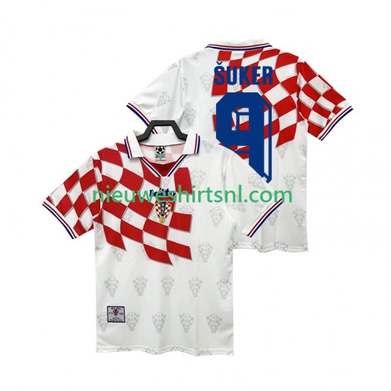 Kroatië Heren Shirt met Bedrukking BSUKER 9 1998 Retro Thuis Korte Mouw