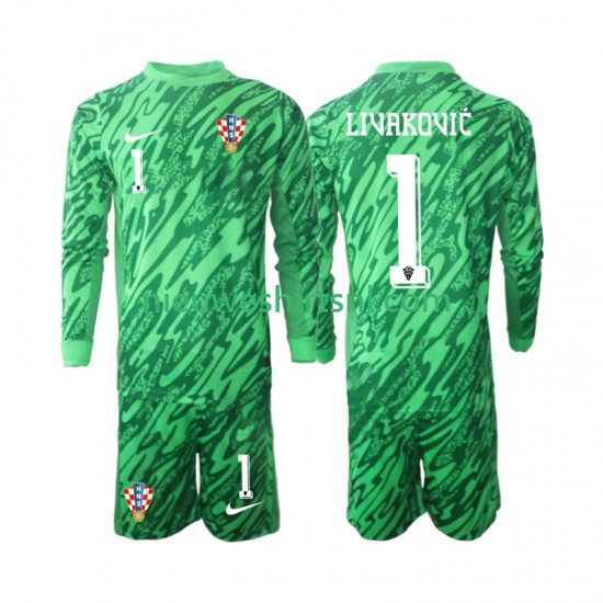 Kroatië Kind Shirt met Bedrukking Doelman DOMINIK LIVAKOVIC 1 Uit 2024 Lange Mouw