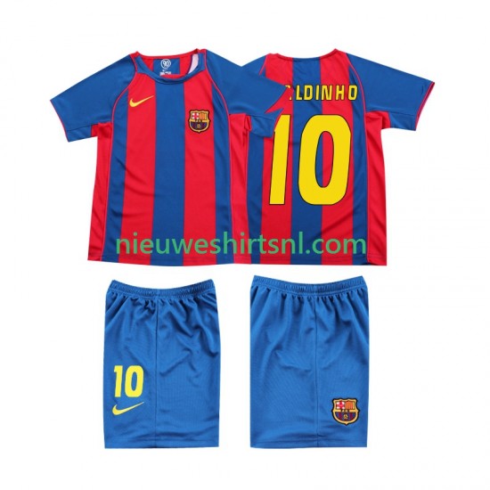 FC Barcelona Kind Shirt met Bedrukking RONALDINHO 10 Retro Thuis 2004 Korte Mouw
